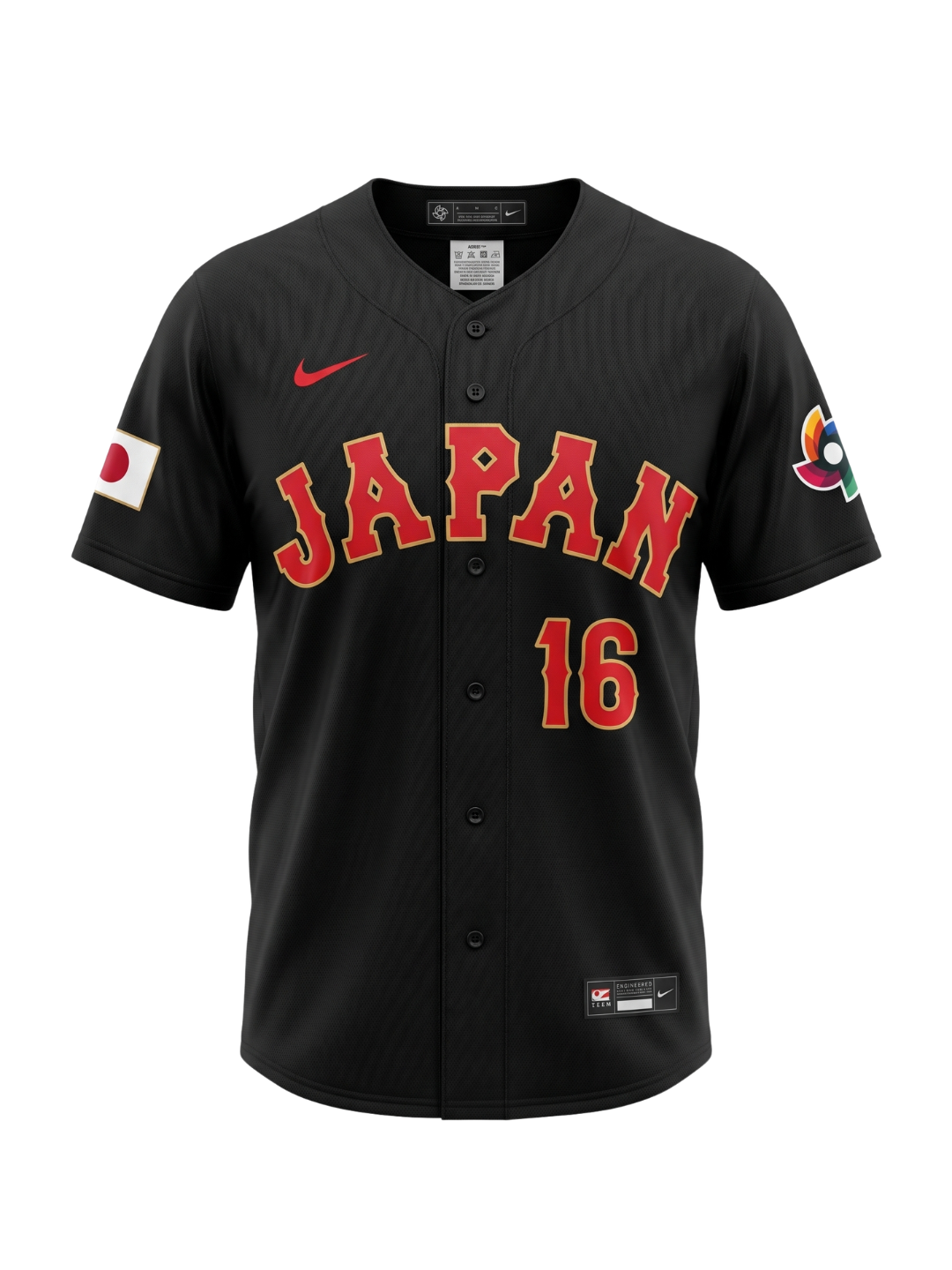 Jersey Shohei Ohtani #16 - Selección de Japón (Samurai Japan) - World Baseball Classic (WBC) 2023 - Edición Visitante (Negro)